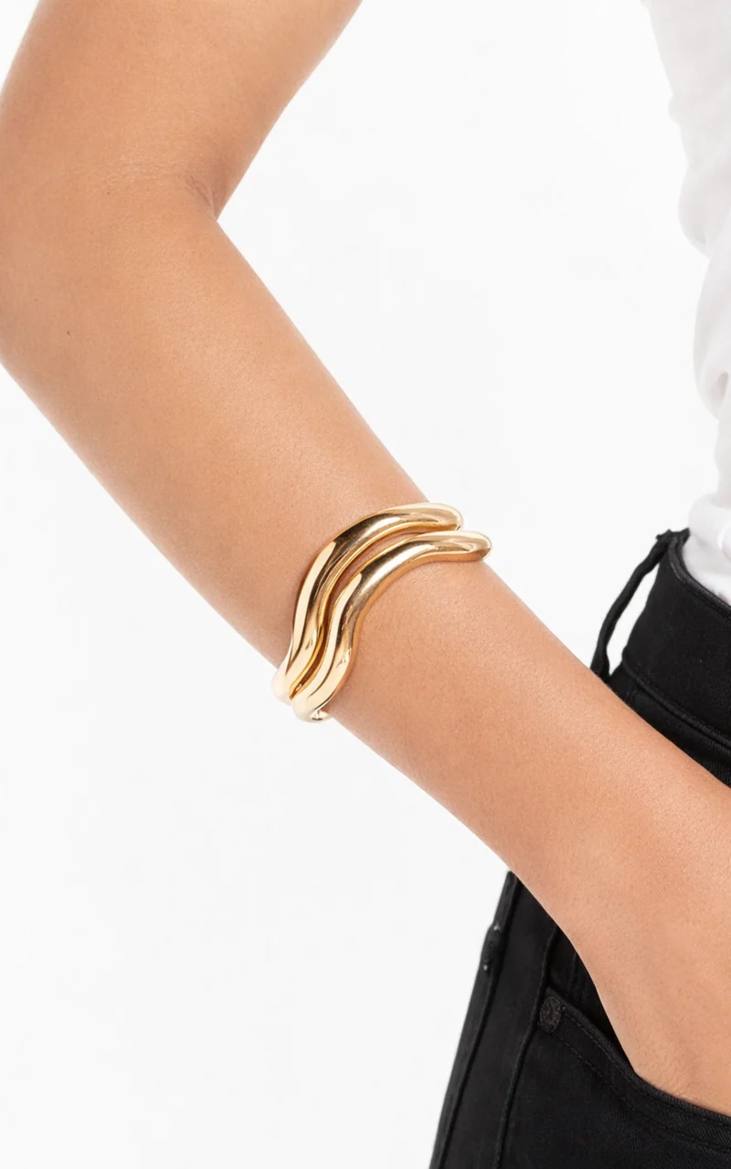 Wendy Bracelet - Chunky Wave Bangle Set Bracelet in Gold