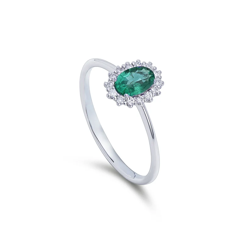 Nihama an 18k smeraldo n. ovale 6x4 ct.0,30 diam. ct.0,13 NA5141O4SMN