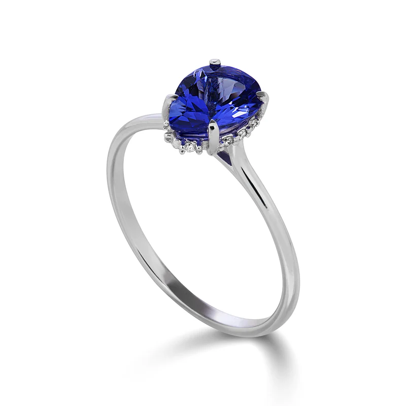 Nihama an 18k tanzanite goccia 8x6 aggiorno incassato con diamanti NA5225O4TZN