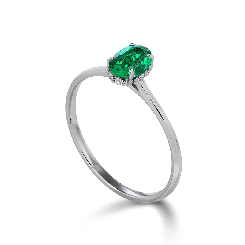 Nihama an 18k smeraldo n. ovale 5x4 aggiorno incassato con diamanti NA5218O4SMN030
