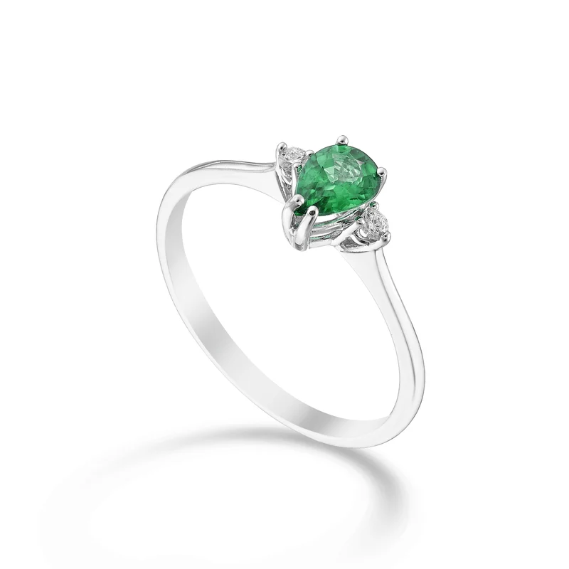Nihama an 18k smeraldo n. goccia 6x4 e diamantini laterali NA5217O4SMN032