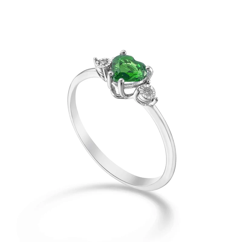 Nihama an 18k smeraldo n. cuore 5x5 e diamantini laterali NA5215O4SMN031