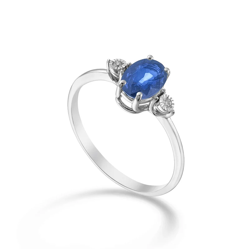 Nihama an 9k zaffiro ovale 7x5 e diamantini laterali NA5213R4ZFD