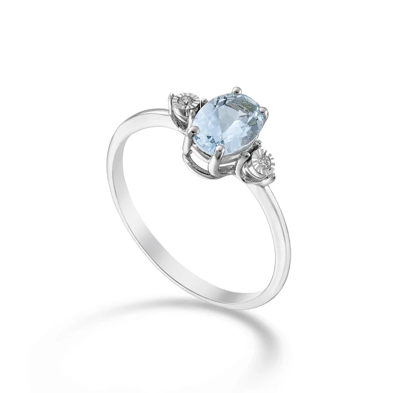 Nihama an 9k acquamarina ovale 7x5 e diamantini laterali NA5213R4AM