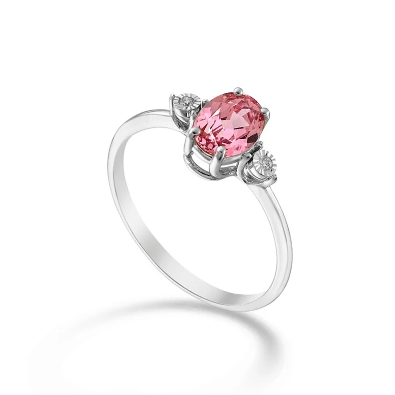 Nihama an 18k zaffiro rosa ovale 7x5 e diamantini laterali NA5213O4ZFRP