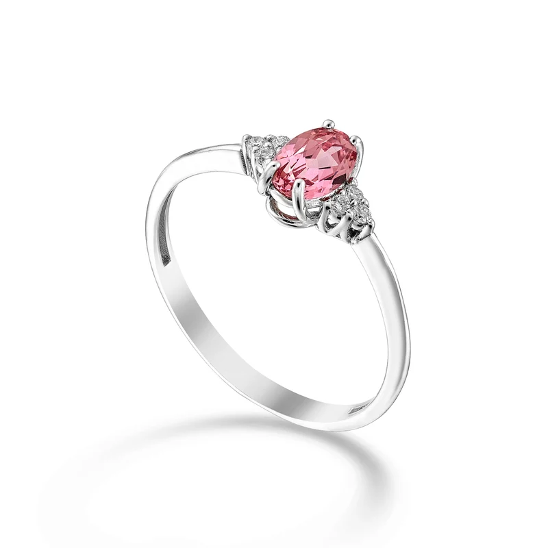 Nihama an 18k zaffiro rosa ovale 6x4 e diamantini laterali NA5211O4ZFRP