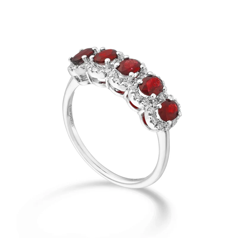 Nihama an 18k 5 pietre rubino ovale 4x3 ct. 1,00 diam. ct.0,24 NA5195O4RBC43
