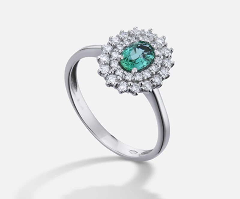 Nihama an 18k smeraldo n. ovale 6x4 ct.0,35 dia ct.0,37 NA5116O4SMN035