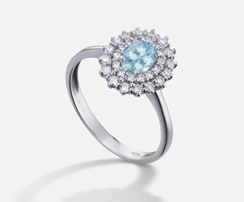 Nihama an 18k acquamarina ovale 6x4 ct.0,30 diam ct.0,37 NA5116O4AM