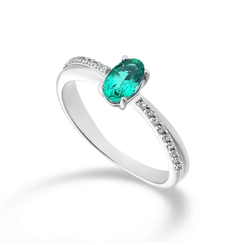Nihama an 18k smeraldo ovale 6x4 ct.0,30 diam. ct.0,07 NA5103O4BE