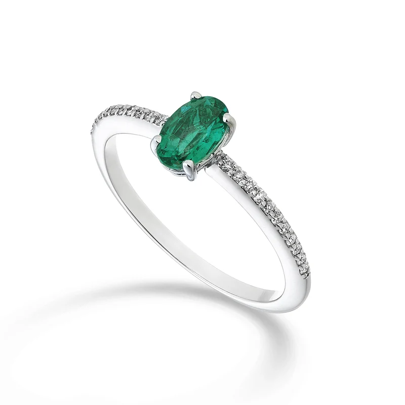 Nihama an 18k smeraldo ovale 6x4 ct.0,30 diam. ct.0,08 NA5102O4BE