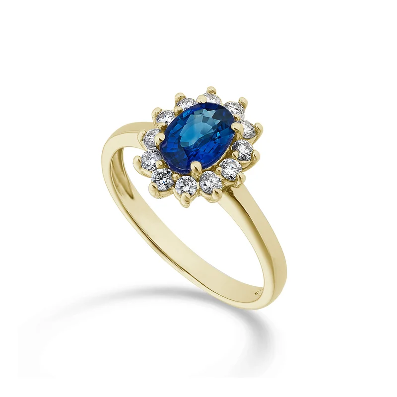 Nihama an 18k zaffiro n. ovale 7x5 ct.0,95 diam. ct.0,30 oro giallo NA5094O1ZFN095