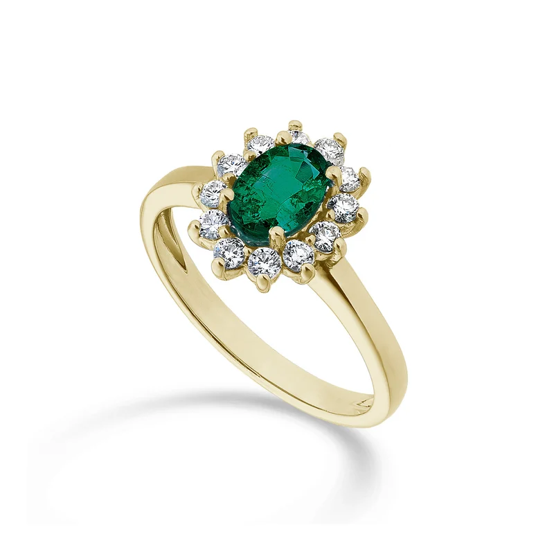 Nihama an 18k smeraldo ovale 7x5 oro giallo ct.0,60 diam. ct.0,30 NA5094O1BE