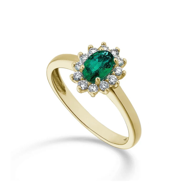 Nihama an 18k smeraldo ovale 6x4 oro giallo ct.0,30 diam. ct.0,23 NA5093O1BE
