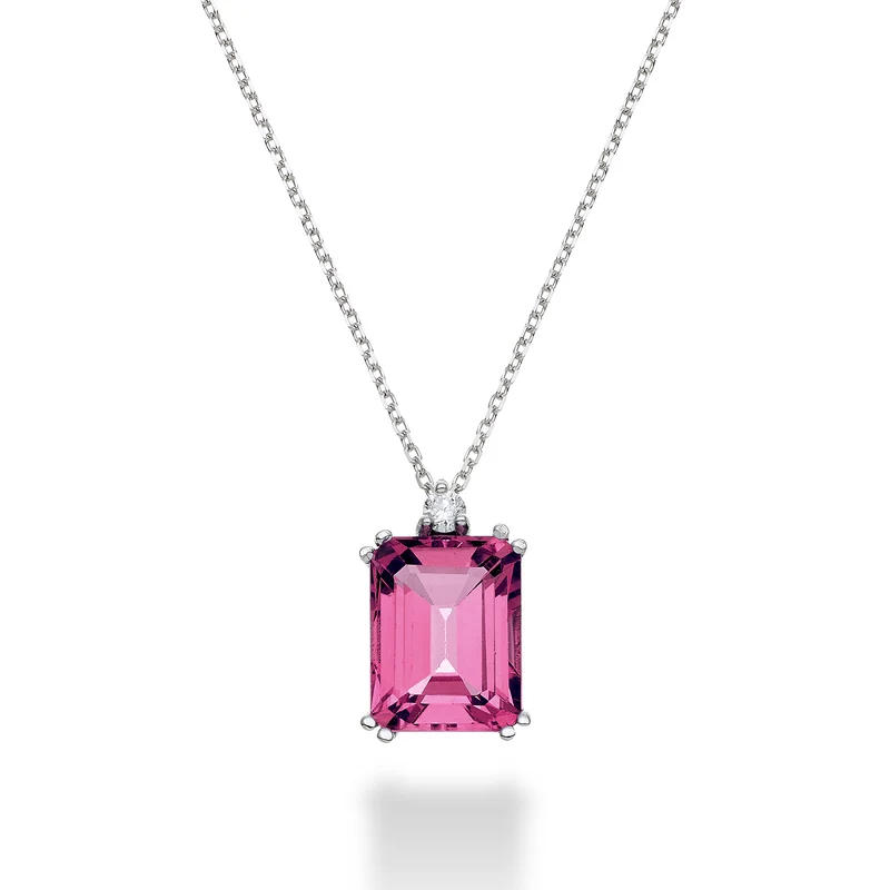 Mikiko cl 18k topazio pink ottagonale 7x9 ct.2,60 diam. ct.0,04 MPCL090DITPPK4O4
