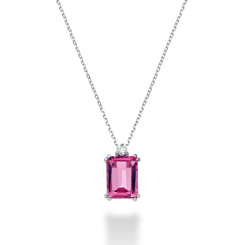 Mikiko cl 18k topazio pink ottagonale 8x6 ct.1,90 diam. ct.0,03 MPCL090DITPPK3O4