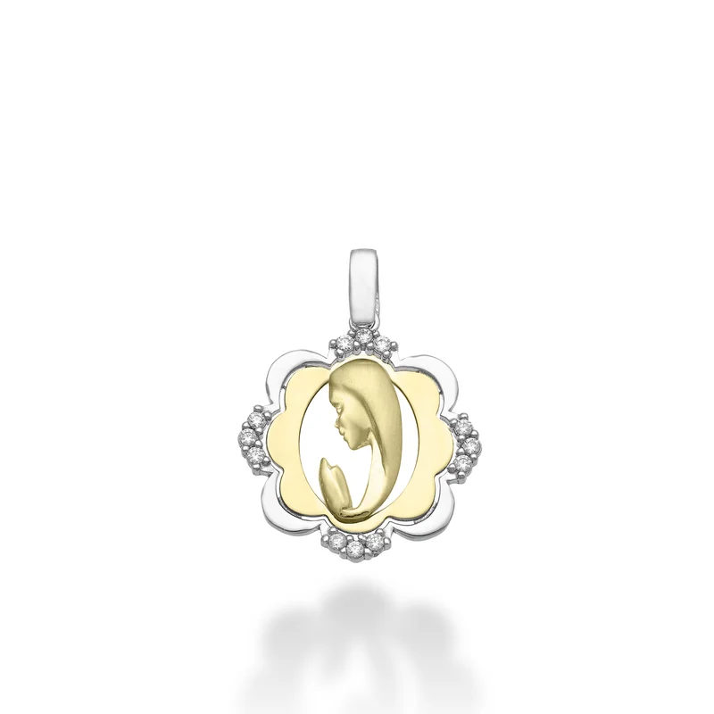 Mikiko pe 18k ct.0,10 madonna preghiera oro bianco/giallo cm.1,6 MP5029O7BR010