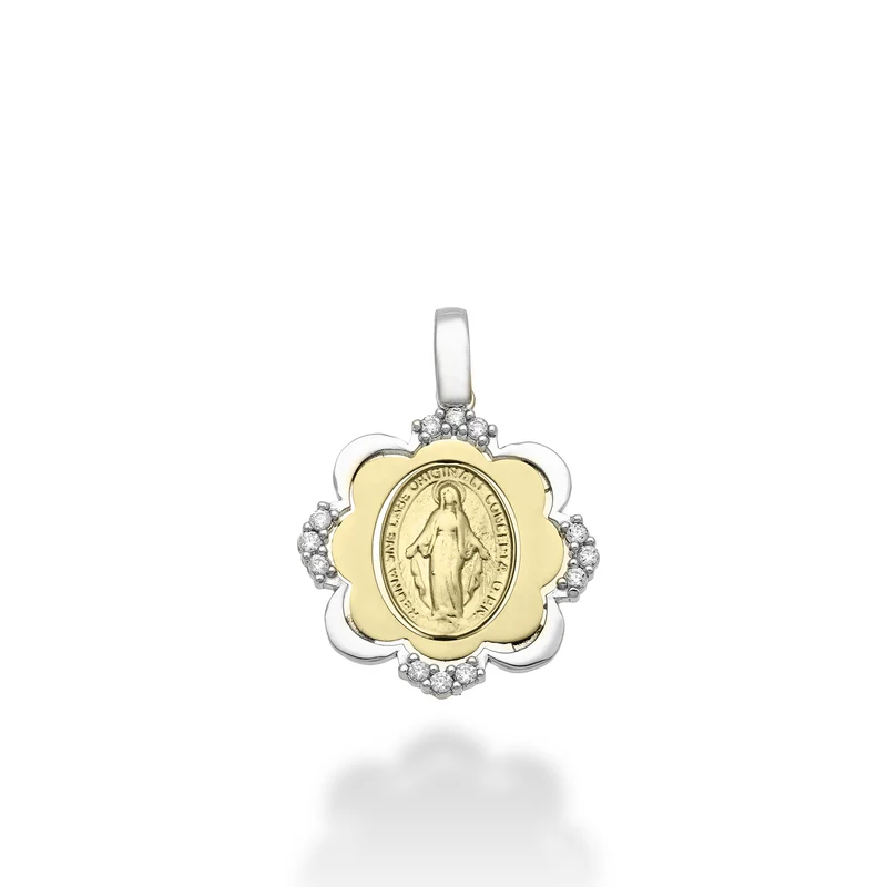 Mikiko pe 18k ct.0,10 madonna medaglia miracolosa oro bianco/giallo cm.1,6 MP5028O7BR010
