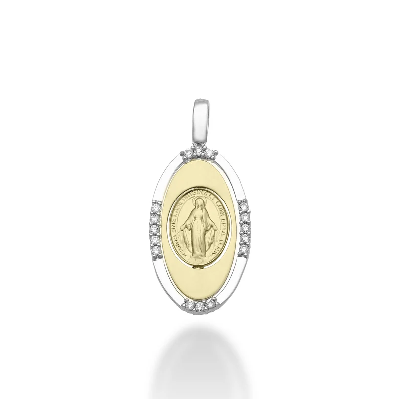 Mikiko pe 18k ct.0,13 madonna medaglia miracolosa oro bianco/giallo cm.2,1 MP5026O7BR013