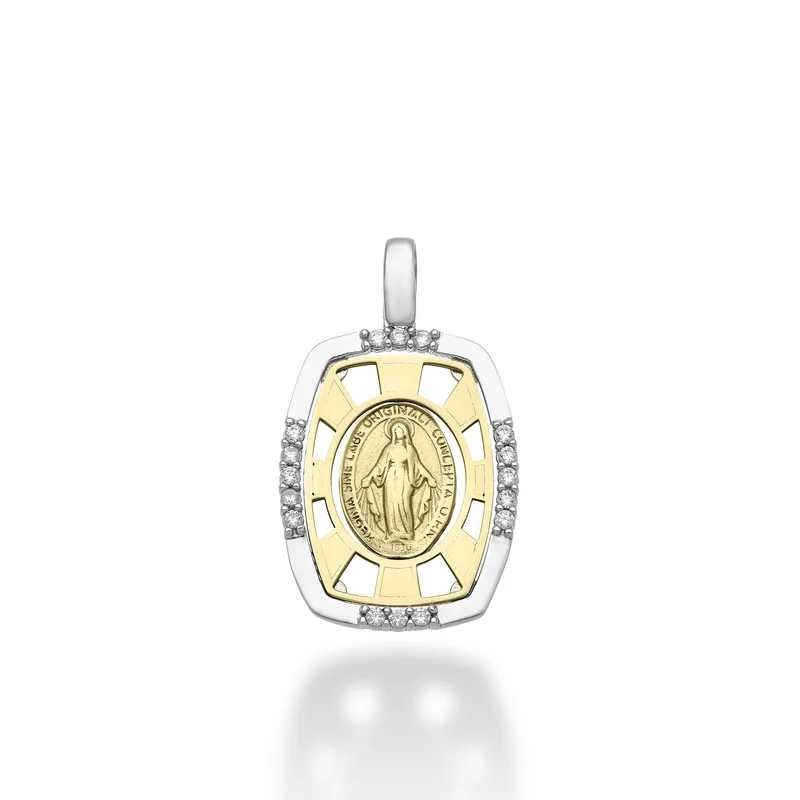 Mikiko pe 18k ct.0,13 madonna medaglia miracolosa oro bianco/giallo cm.1,9 MP5024O7BR013