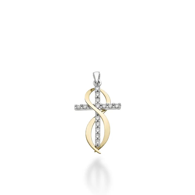 Mikiko pe 18k ct.0,15 croce oro bianco/giallo cm.1,7 MP5022O7BR015