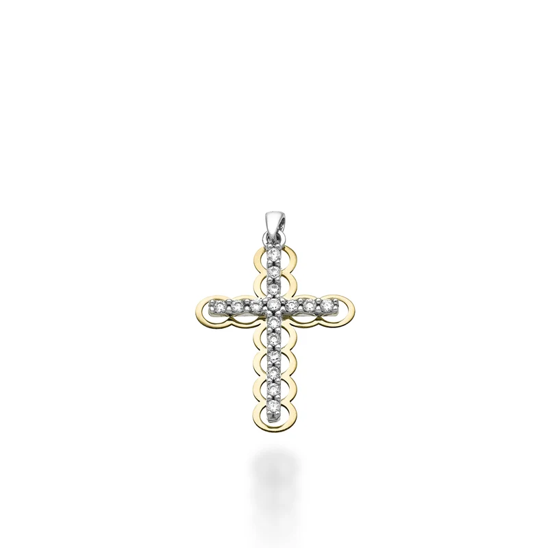 Mikiko pe 18k ct.0,15 croce oro bianco/giallo cm.1,8 MP5021O7BR015