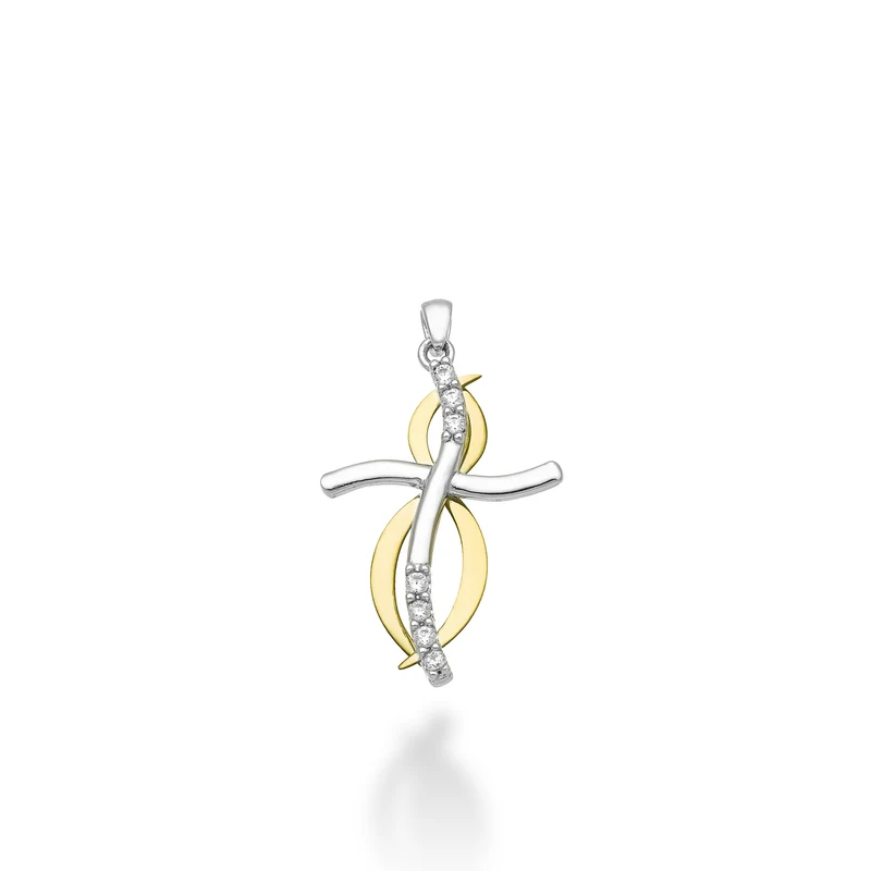 Mikiko pe 18k ct.0,07 croce oro bianco/giallo cm.1,9 MP5014O7BR007
