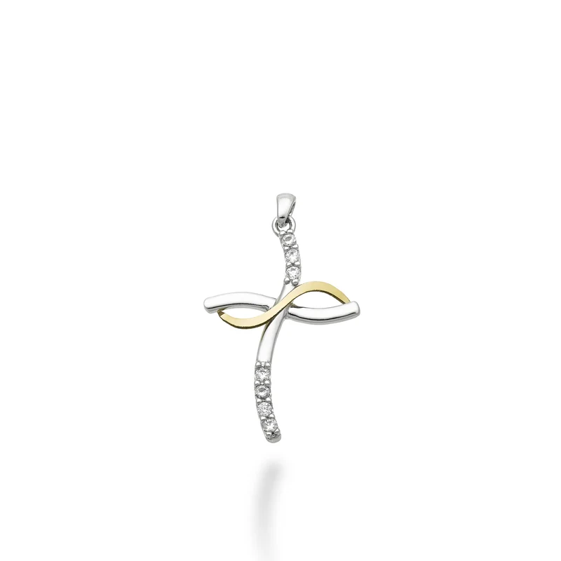 Mikiko pe 18k ct.0,07 croce oro bianco/giallo cm.1,9 MP5013O7BR007