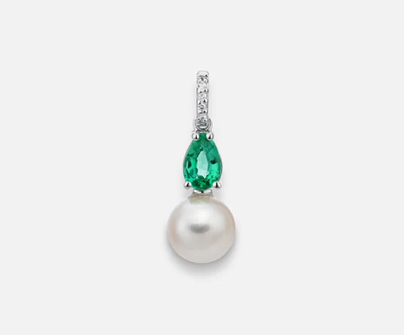 Mikiko pe 18k fw 7,5/8 smeraldo goccia6x4 ct.0,40 dia ct.0,015 MP0393O4FABI075
