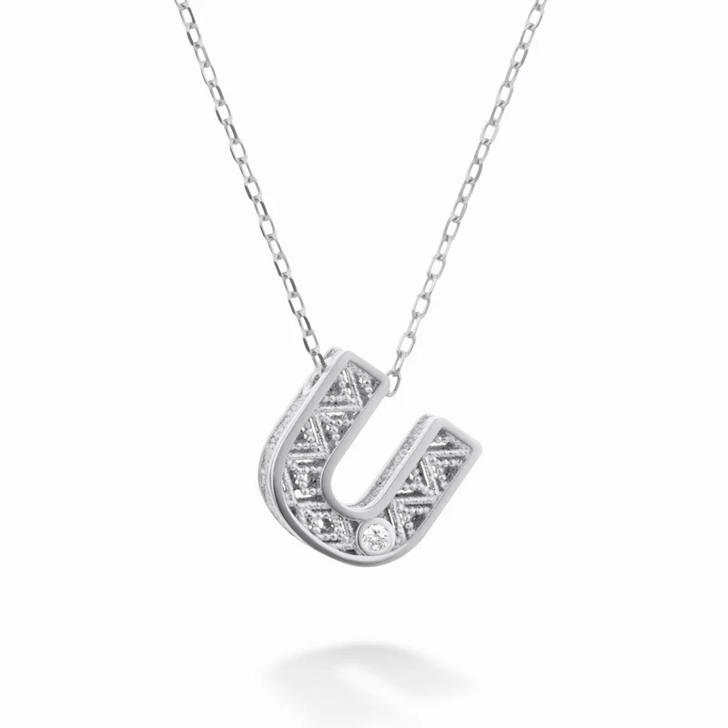 Mikiko cl 18k lettera u oro bianco diam. ct.0,01 MDLETUO4
