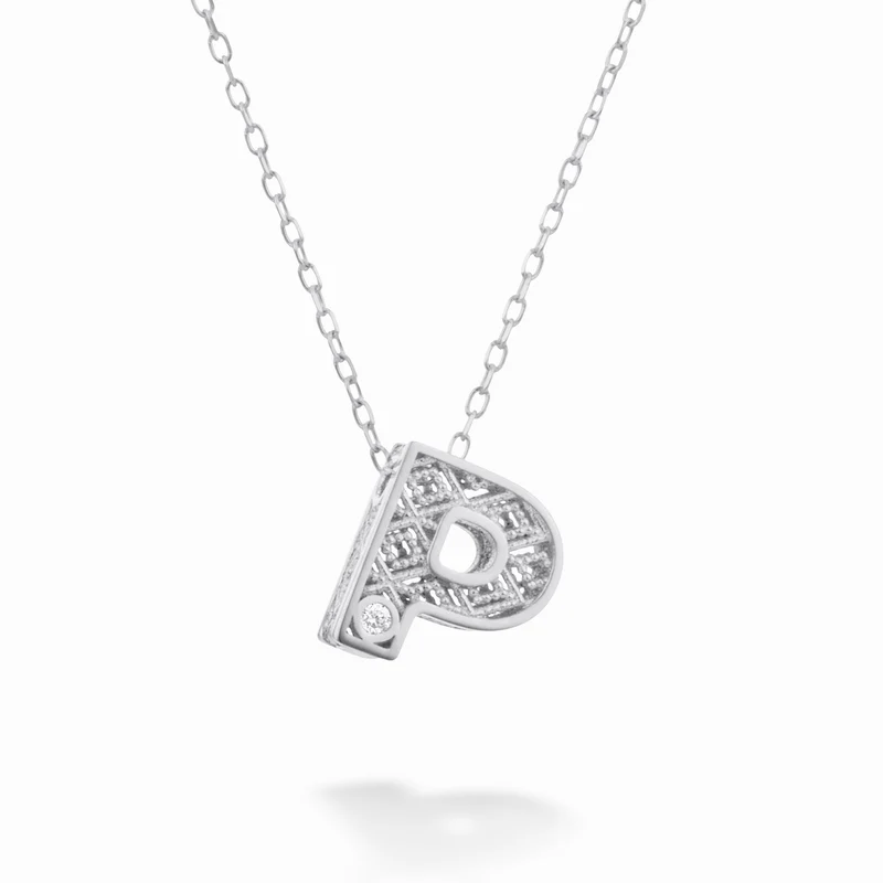 Mikiko cl 18k lettera p oro bianco diam. ct.0,01 MDLETPO4