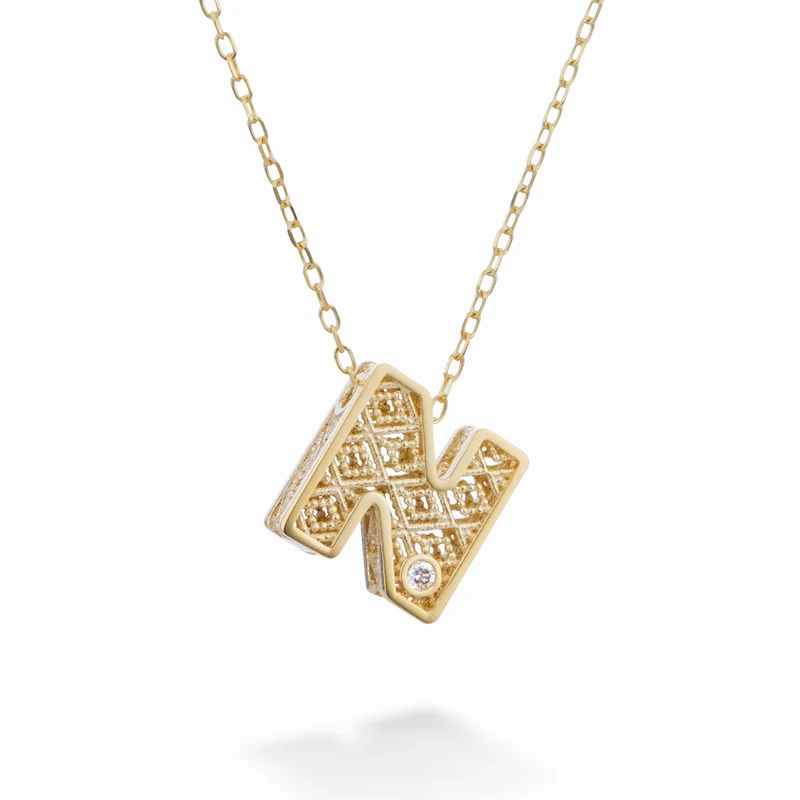 Mikiko cl 18k lettera n oro giallo diam. ct.0,01 MDLETNO1