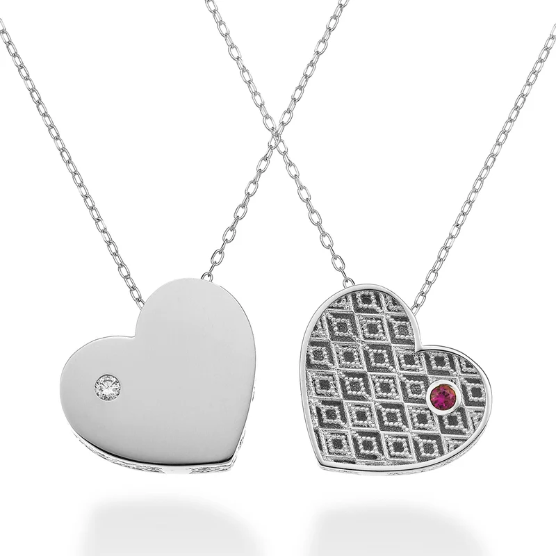 Mikiko cl 18k cuore grande un lato lucido oro bianco diam. ct.0,02 rubino ct.0,02 MDCUOREGLO4
