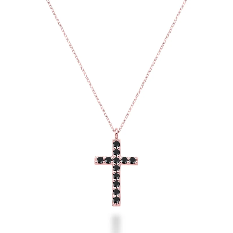 Mikiko cl 18k croce misura 4 oro rosa con spinello nero ct.0,22 MDCRO4O3SBK
