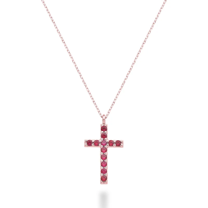 Mikiko cl 18k croce misura 4 oro rosa con rubini ct.0,25 MDCRO4O3RBR