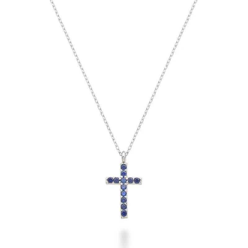 Mikiko cl 18k croce misura 3 (cm.1,4) oro bianco con zaffiri ct.0,15 MDCRO3O4ZFR
