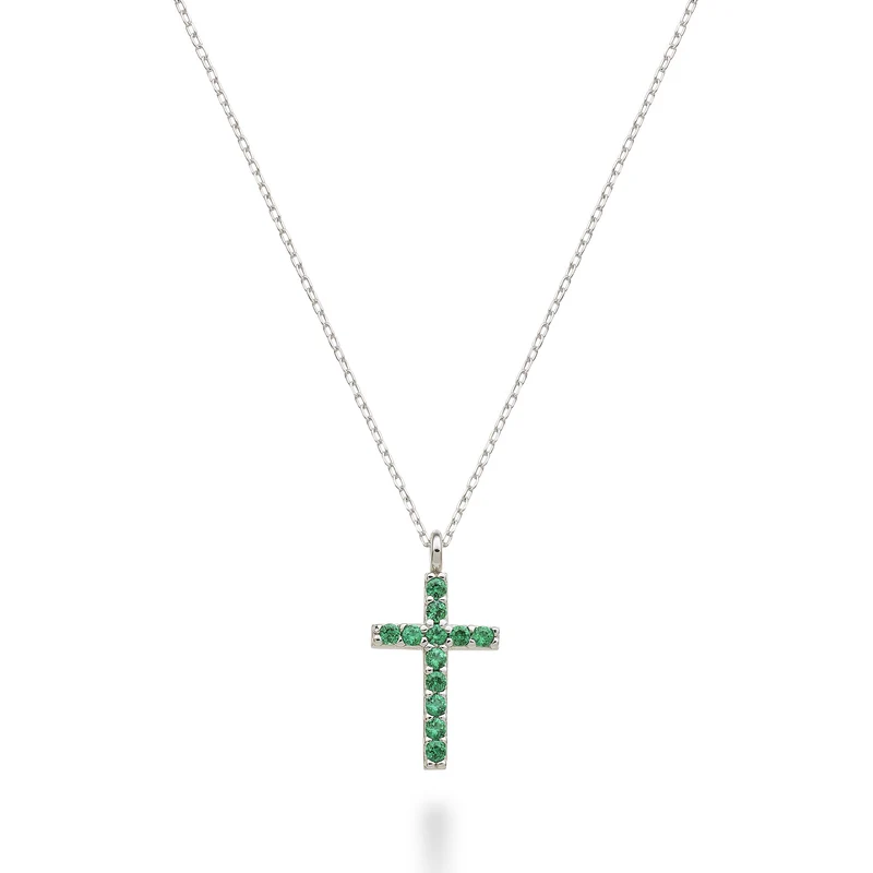 Mikiko cl 18k croce misura 3 (cm.1,4) oro bianco con smeraldi ct.0,11 MDCRO3O4SMR