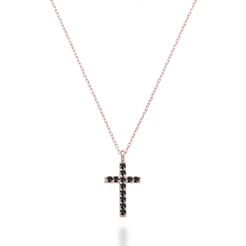 Mikiko cl 18k croce misura 3 oro rosa con spinello nero ct.0,13 MDCRO3O3SBK
