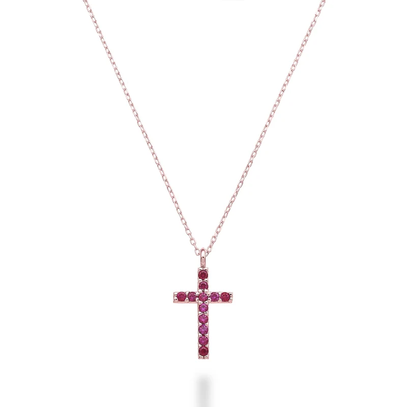 Mikiko cl 18k croce misura 3 oro rosa con rubini ct.0,15 MDCRO3O3RBR