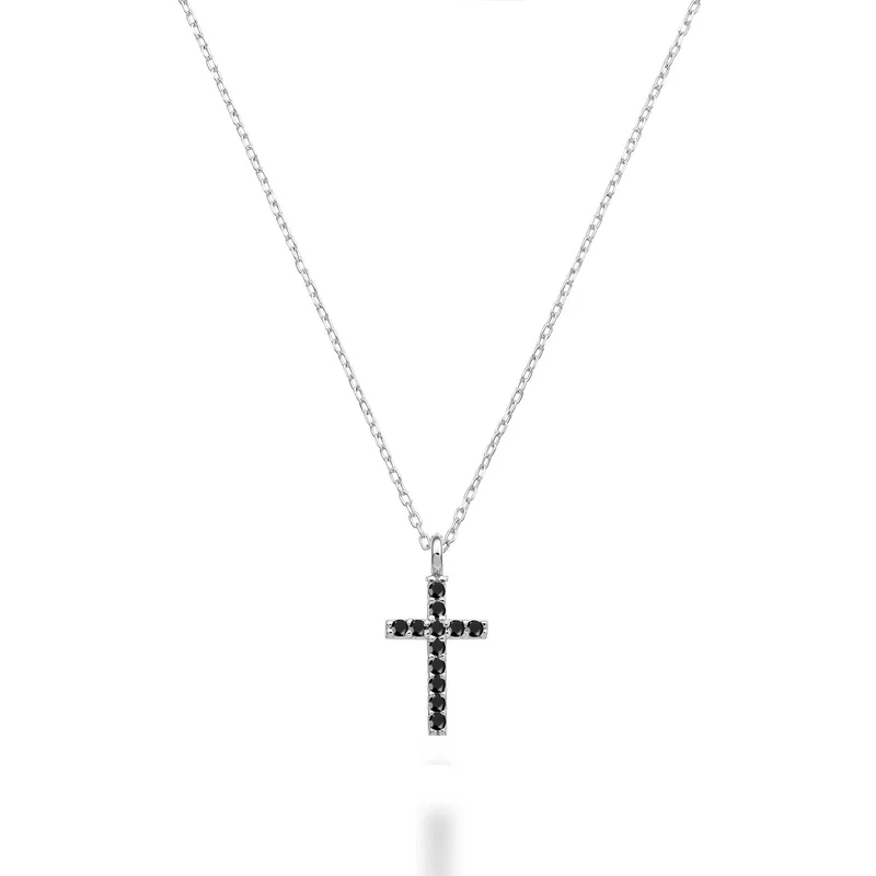 Mikiko cl 18k croce misura 2 oro bianco con spinello nero ct.0,06 MDCRO2O4SBK