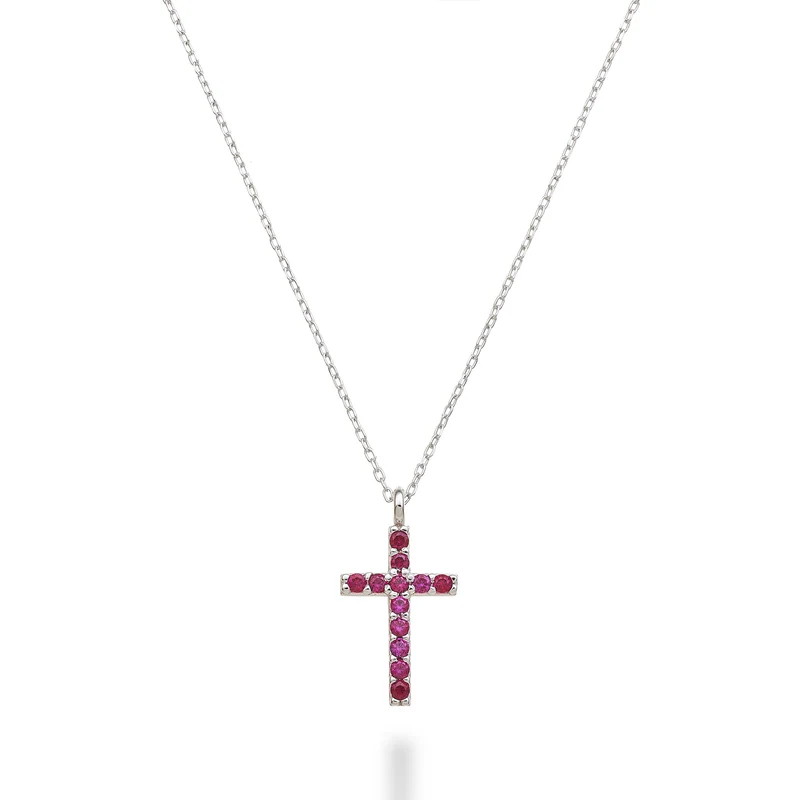 Mikiko cl 18k croce misura 2 (cm.1,0) oro bianco con rubini ct.0,07 MDCRO2O4RBR