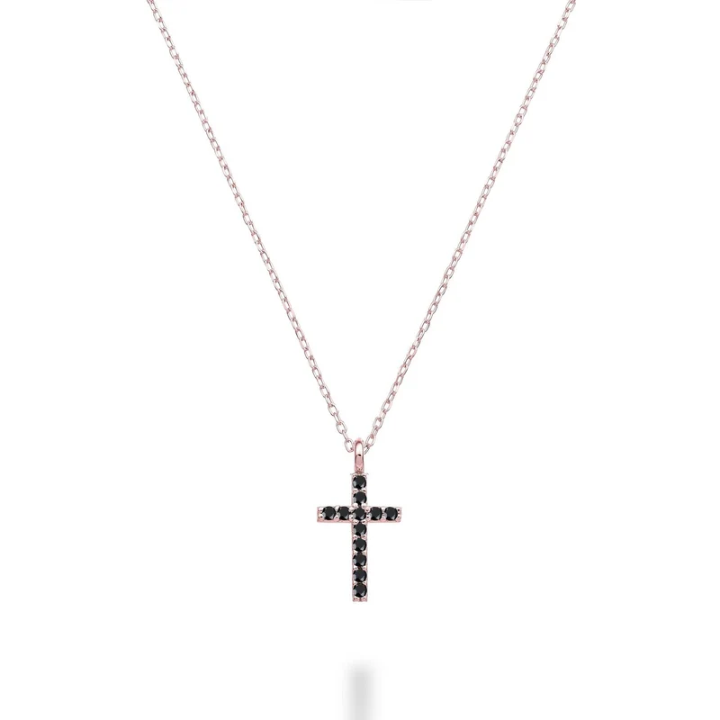Mikiko cl 18k croce misura 2 oro rosa con spinello nero ct.0,06 MDCRO2O3SBK