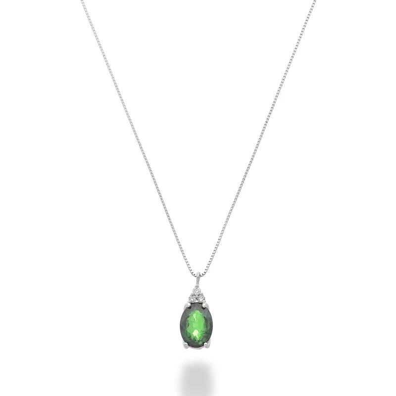Mikiko cl 18k smeraldo n. ovale 7x5 con tre diamantini MD5189O4SMN070