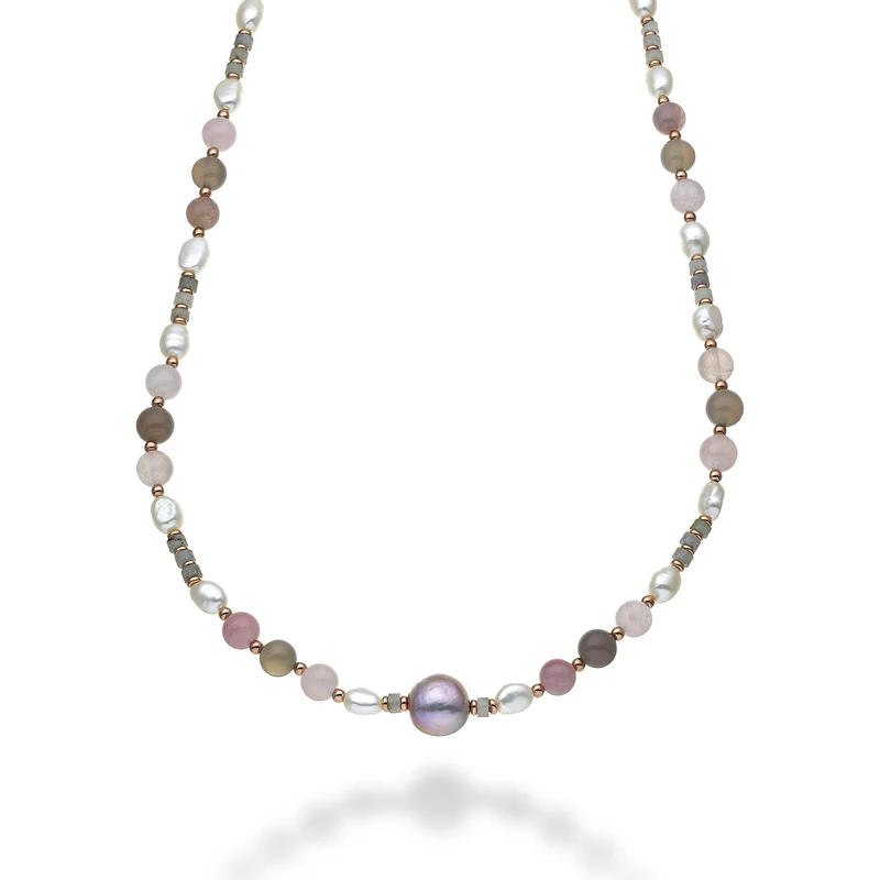 Mikiko cl ag925 fw bar 6/7 nucl.12/14 opale rosa e agata grigia 8mm cm.60 MC7134A3OPALEROSA