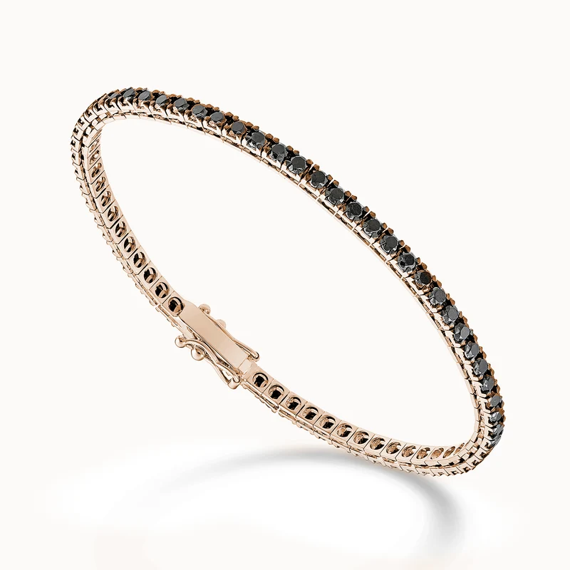 Mikiko br tennis 18k spinello nero ct.3,00 oro rosa cm.17,5 - 70 castoni MBTQ250SBKO3