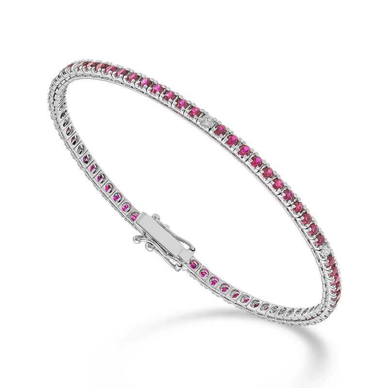 Mikiko br tennis 18k rubini ct.2,90 diamanti ct. 0,22. 17,5 cm - 71 castoni MBTQ250RBRDIO4