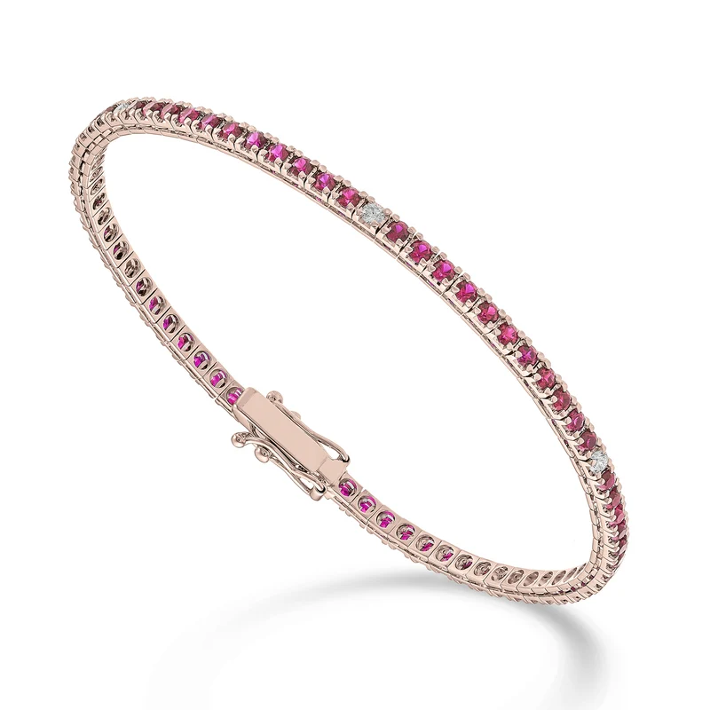 Mikiko br tennis 18k rubini ct.2,90 oro rosa diamanti ct. 0,22. 17,5 cm - 71 castoni MBTQ250RBRDIO3