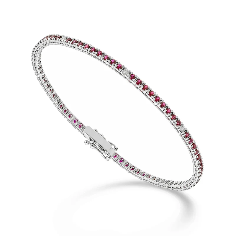 Mikiko br tennis 18k rubini ct.2,00 diamanti ct.0,18 cm.17,5 - 80 castoni MBTQ220RBRDIO4