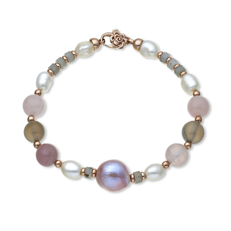 Mikiko br ag925 fw bar 6/7 nucl. 12/14 opale rosa e agata grigia 8mm MB7453A3OPALEROSA
