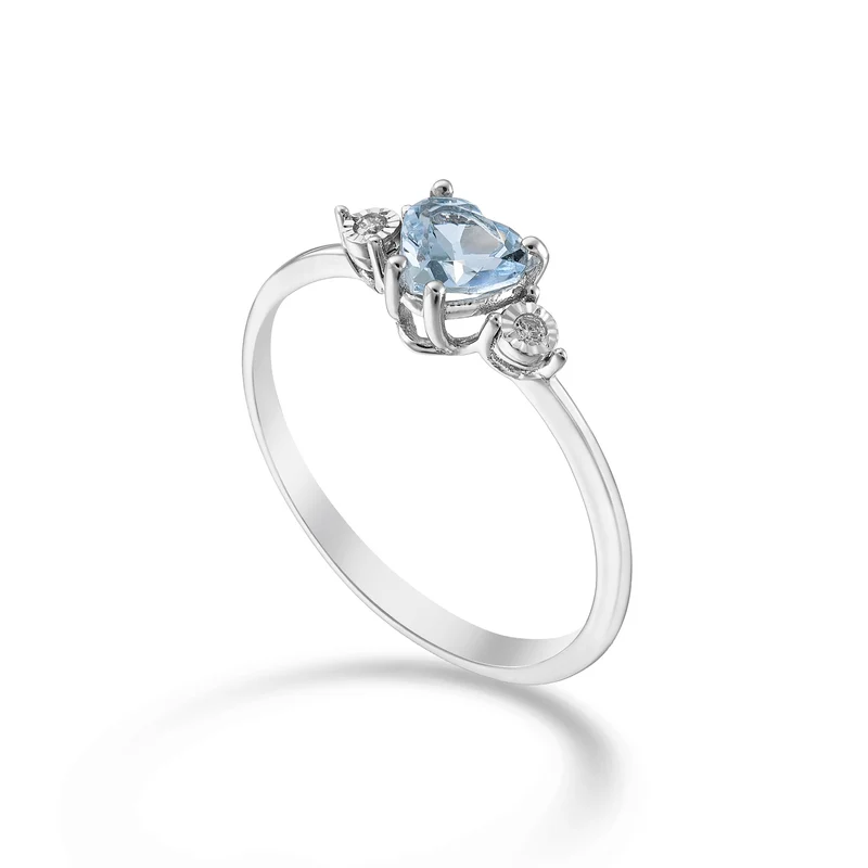 Mikiko an 9k acquamarina cuore 5x5 e diamantini laterali MA5215R4AM